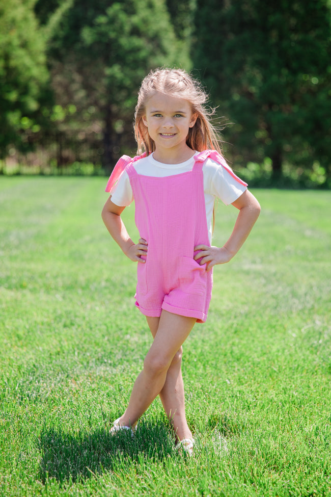 Kid's Well Loved Hot Pink Tie Shoulder Gauze Romper FINAL SALE-Sunny Prom