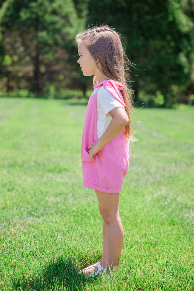 Kid's Well Loved Hot Pink Tie Shoulder Gauze Romper FINAL SALE-Sunny Prom
