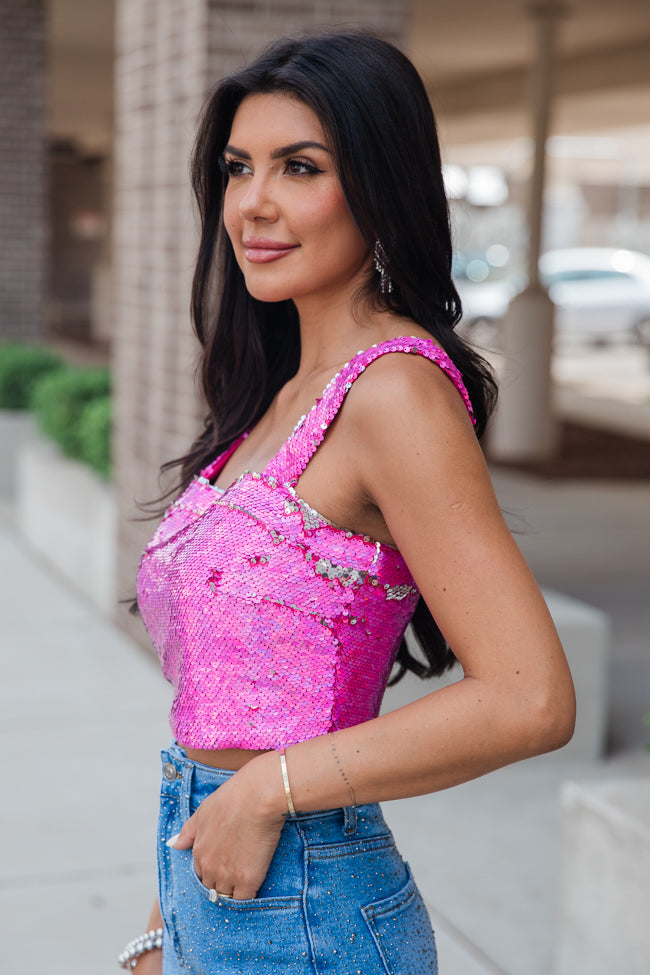Go To Girl Pink Sequin Crop Tank FINAL SALE-Sunny Prom
