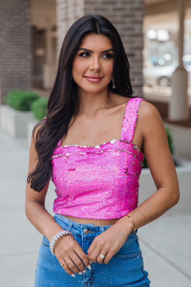 Go To Girl Pink Sequin Crop Tank FINAL SALE-Sunny Prom