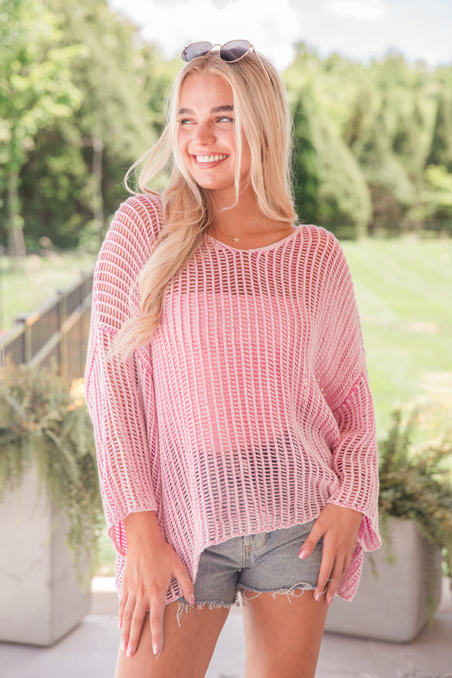 Don't Keep Me Waiting Pink Washed Open Knit Sweater FINAL SALE-Sunny Prom