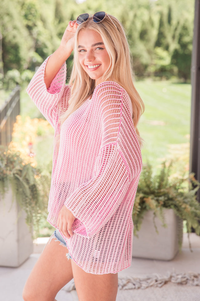 Don't Keep Me Waiting Pink Washed Open Knit Sweater FINAL SALE-Sunny Prom
