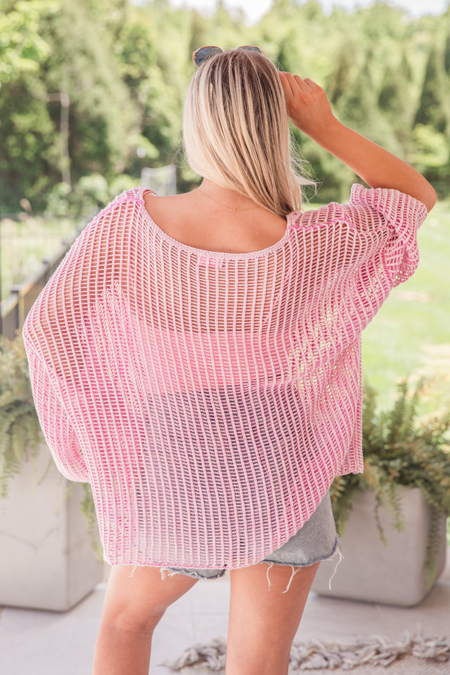 Don't Keep Me Waiting Pink Washed Open Knit Sweater FINAL SALE-Sunny Prom