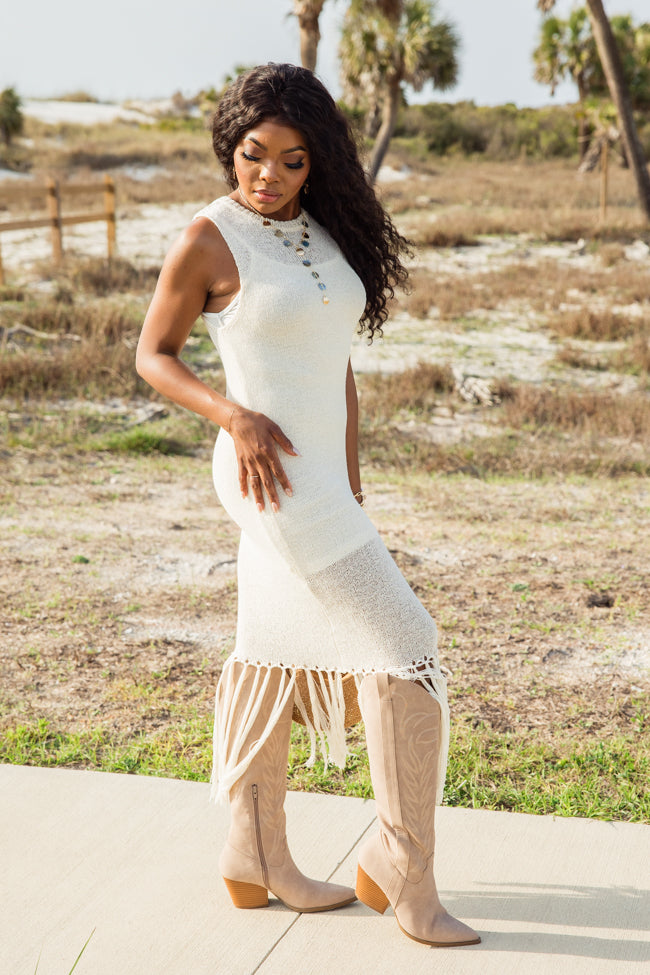 Along The Shoreline Ivory Fringe Detail Sweater Dress FINAL SALE-Sunny Prom