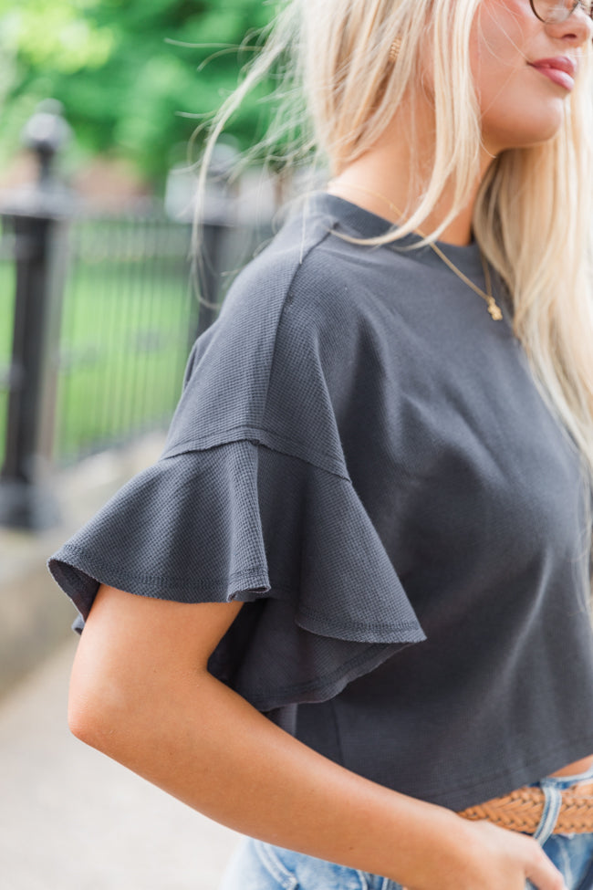 Embrace The Journey Charcoal Waffle Crop Tee FINAL SALE-Sunny Prom