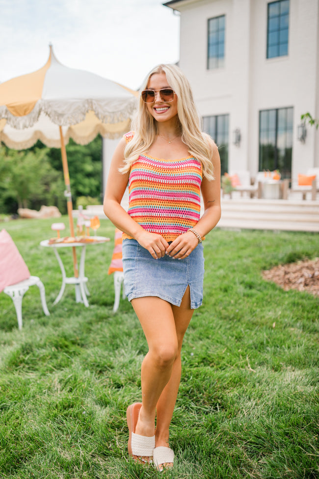 We Were Us Pink And Orange Multi Stripe Crochet Tank FINAL SALE-Sunny Prom