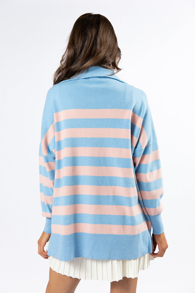 Pulling Heartstrings Blue and Coral Striped Quarter Zip Pullover FINAL SALE-Sunny Prom