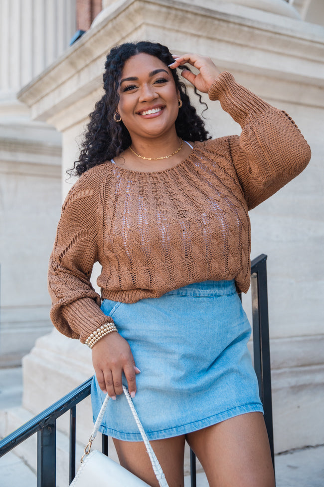 I'm Just Me Brown Cable Knit Lightweight Sweater FINAL SALE-Sunny Prom