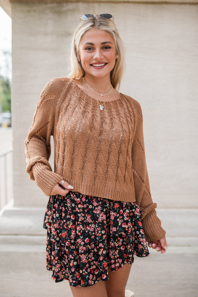 I'm Just Me Brown Cable Knit Lightweight Sweater FINAL SALE-Sunny Prom