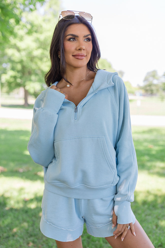 Learn As You Go Blue Acid Wash Quarter Zip FINAL SALE-Sunny Prom