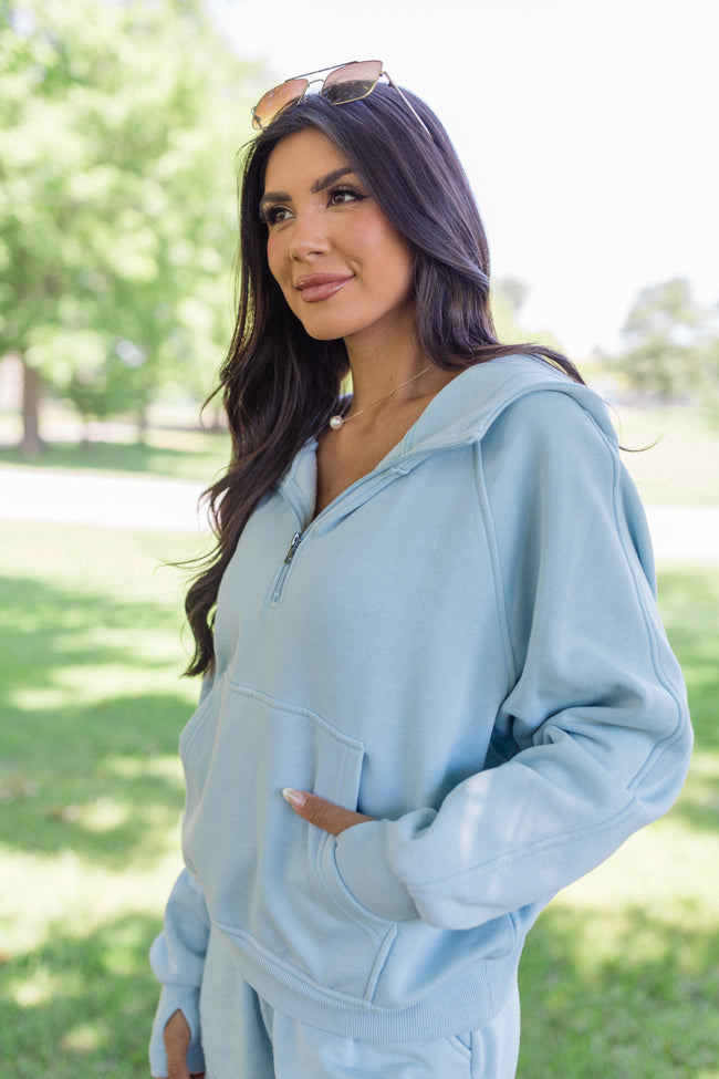 Learn As You Go Blue Acid Wash Quarter Zip FINAL SALE-Sunny Prom
