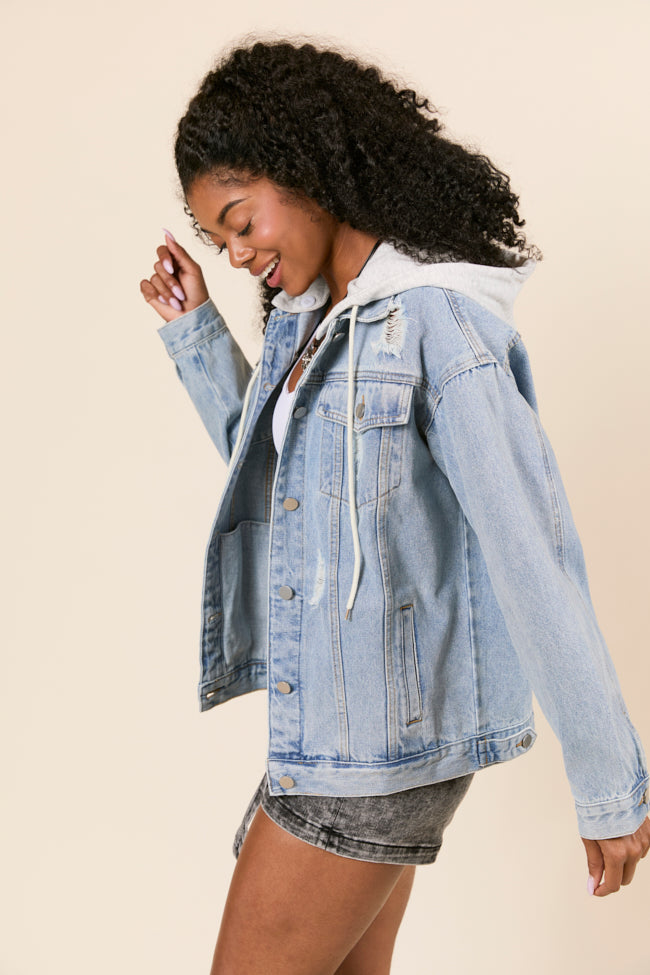Parker Light Wash Hooded Denim Jacket-Sunny Prom