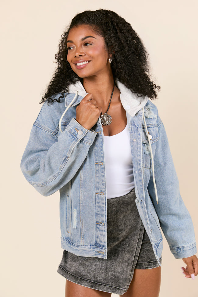 Parker Light Wash Hooded Denim Jacket-Sunny Prom