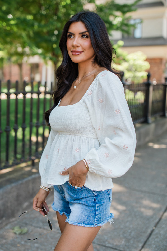 Darling Days Ivory Floral Embroidered Gauze Top-Sunny Prom