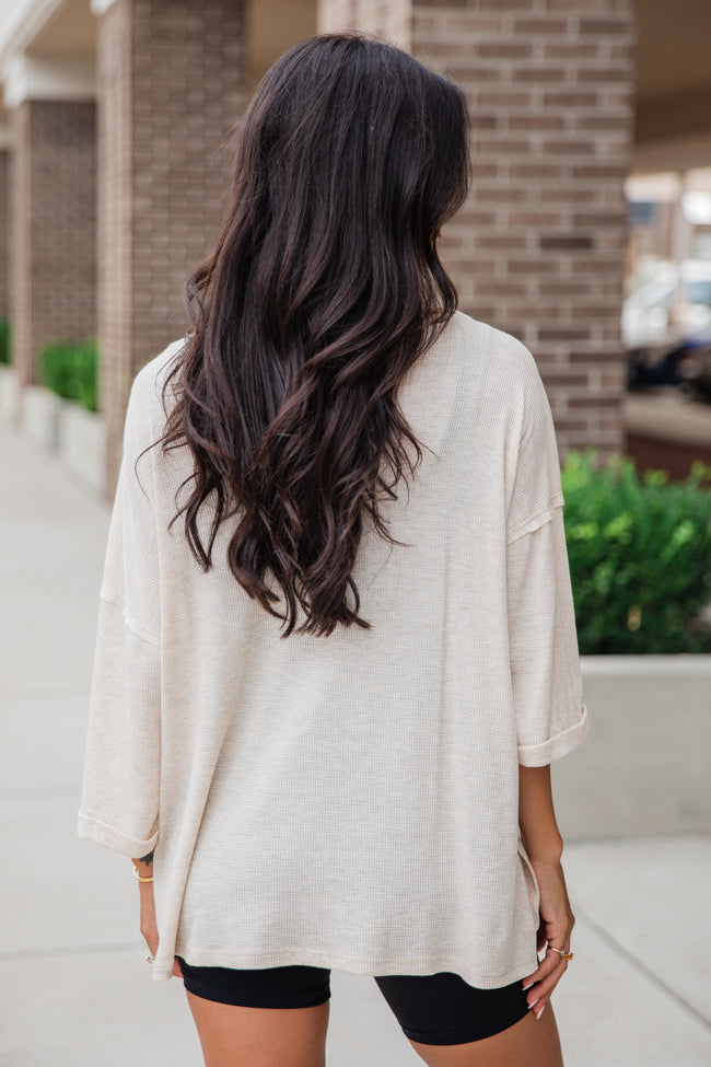 It's Our Time Oatmeal Oversized Pocketed Waffle Tee FINAL SALE-Sunny Prom