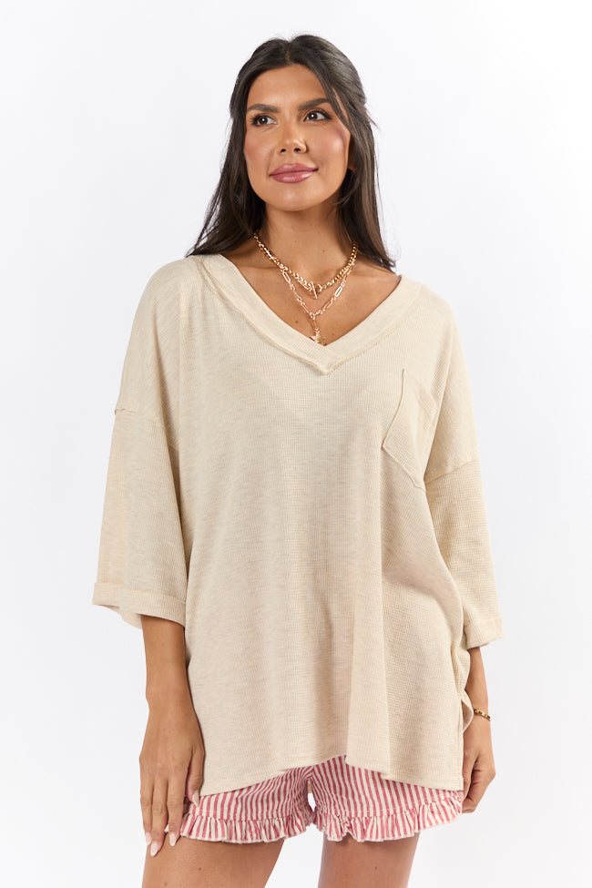 It's Our Time Oatmeal Oversized Pocketed Waffle Tee FINAL SALE-Sunny Prom