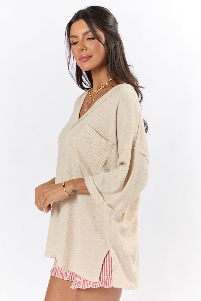 It's Our Time Oatmeal Oversized Pocketed Waffle Tee FINAL SALE-Sunny Prom