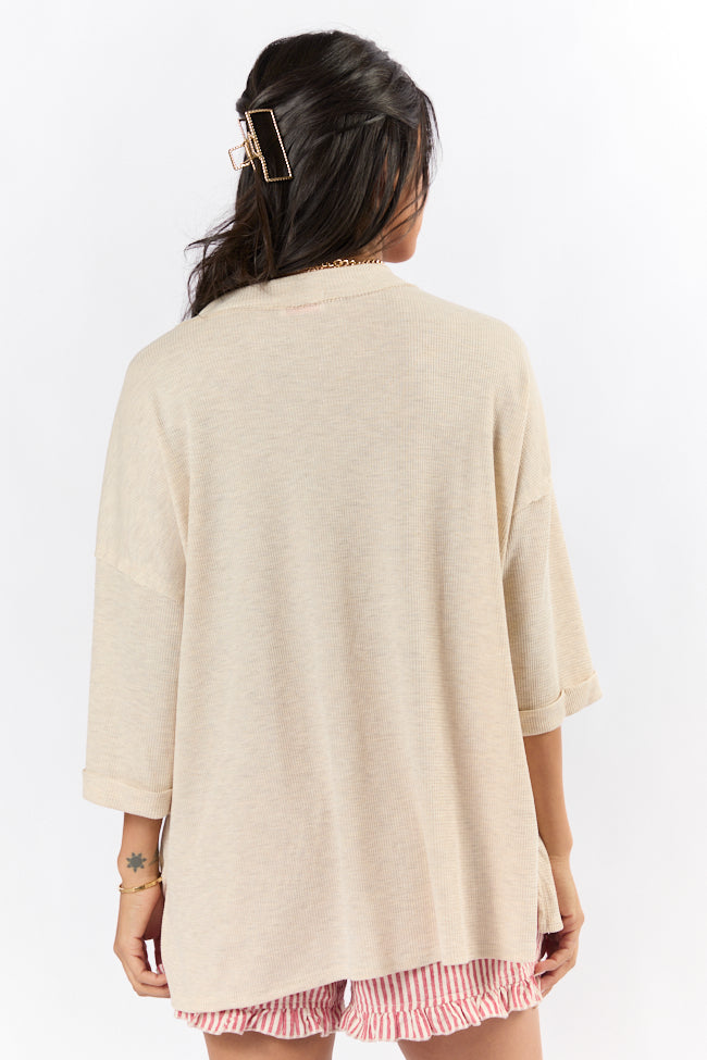 It's Our Time Oatmeal Oversized Pocketed Waffle Tee FINAL SALE-Sunny Prom