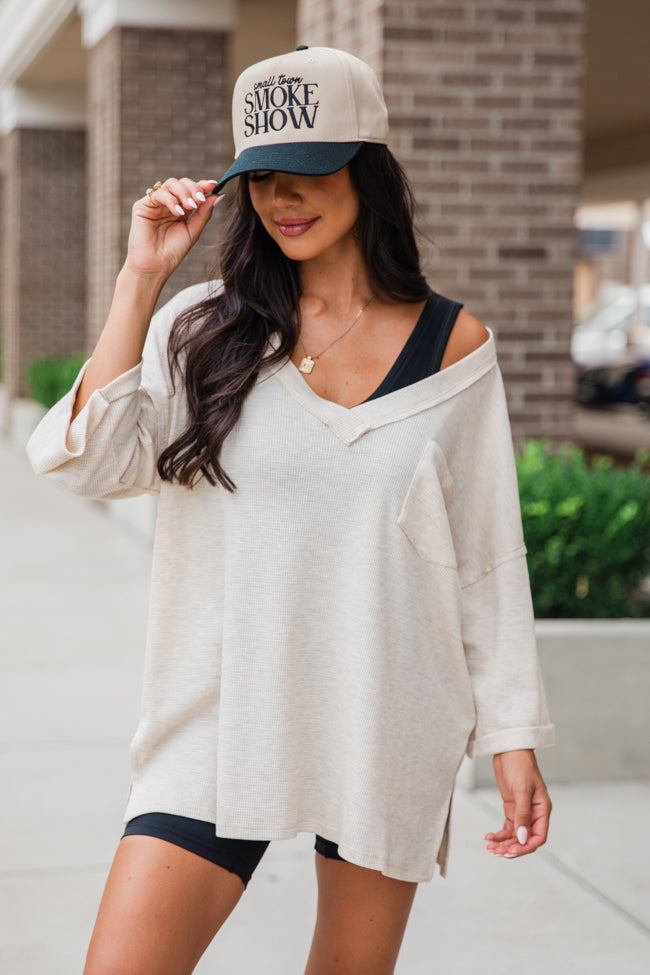 It's Our Time Oatmeal Oversized Pocketed Waffle Tee FINAL SALE-Sunny Prom