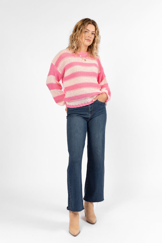 I Always Believe Pink Textured Stripe Sweater FINAL SALE-Sunny Prom