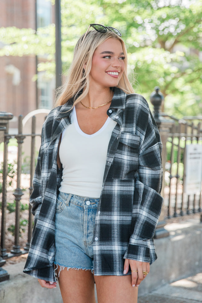 Made Me Realize Black And Ivory Plaid Oversized Button Front Shirt FINAL SALE-Sunny Prom
