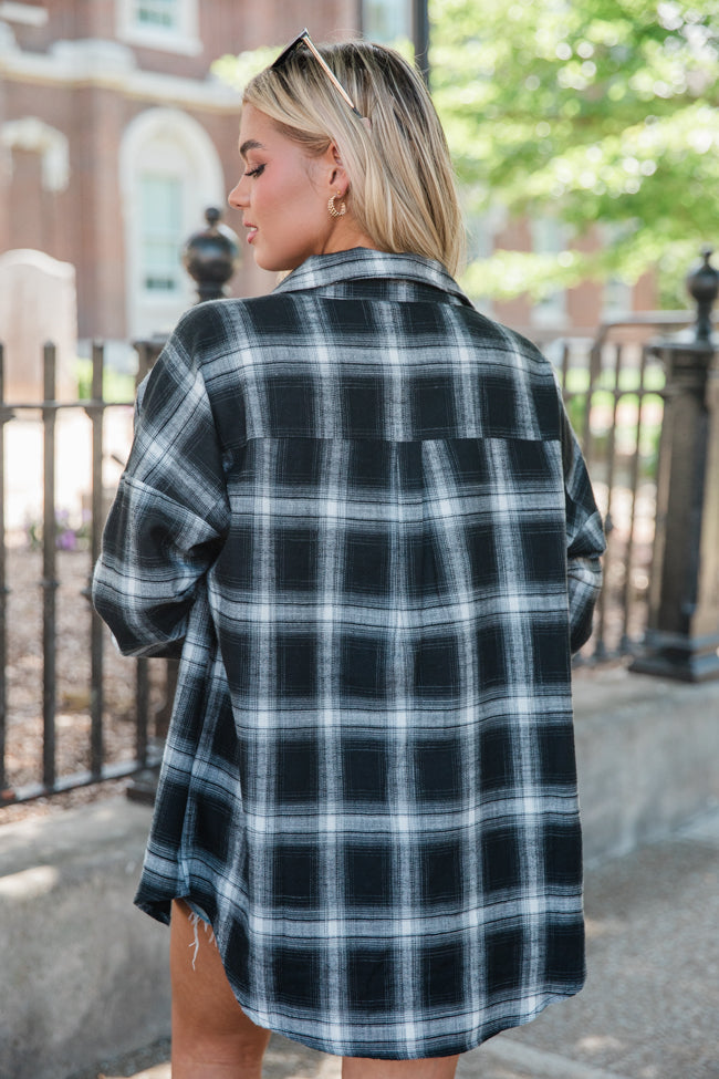 Made Me Realize Black And Ivory Plaid Oversized Button Front Shirt FINAL SALE-Sunny Prom