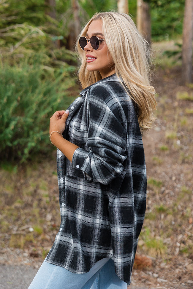 Made Me Realize Black And Ivory Plaid Oversized Button Front Shirt FINAL SALE-Sunny Prom