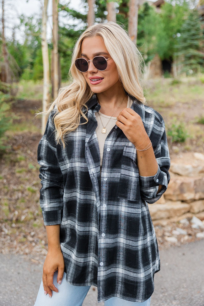 Made Me Realize Black And Ivory Plaid Oversized Button Front Shirt FINAL SALE-Sunny Prom