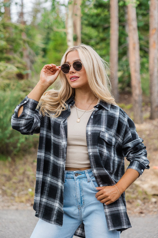 Made Me Realize Black And Ivory Plaid Oversized Button Front Shirt FINAL SALE-Sunny Prom