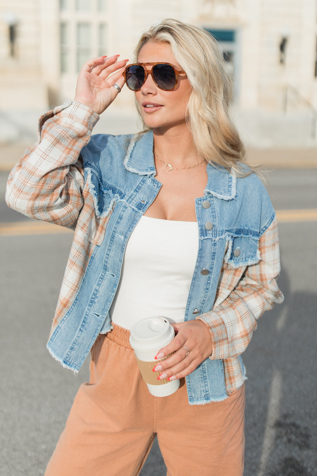 Leads To You Brown Plaid and Denim Jacket FINAL SALE-Sunny Prom