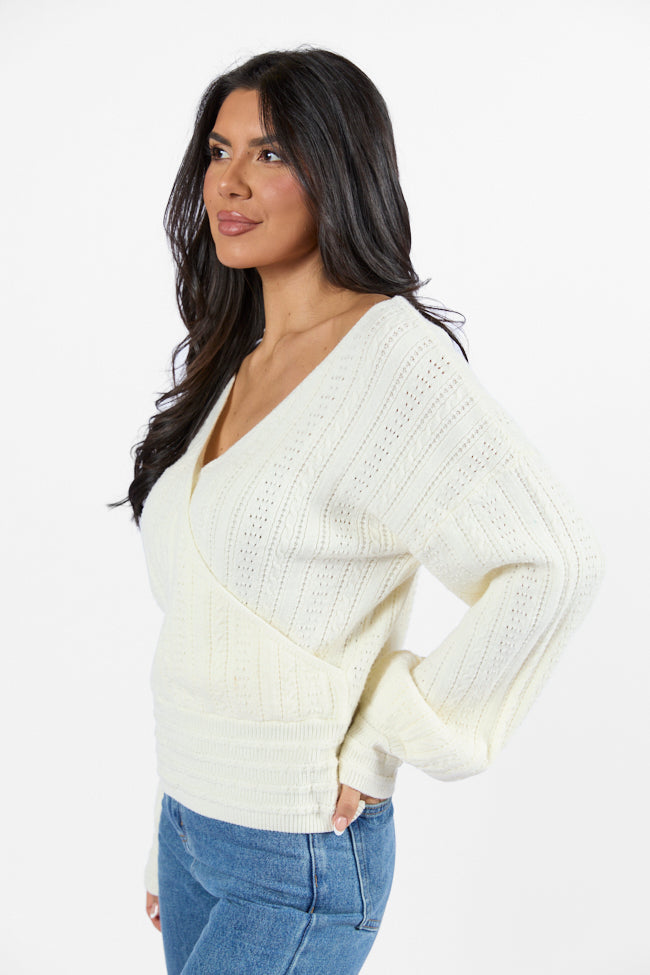 With Love Ivory Wrap Pointelle Sweater FINAL SALE-Sunny Prom