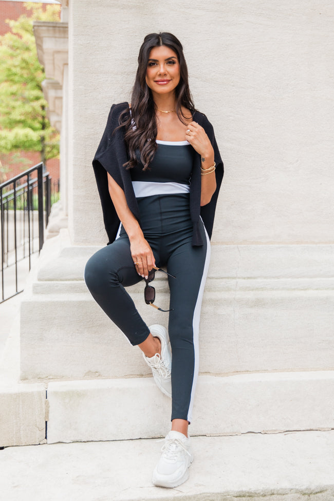 The Difference Between Us Black and Ivory Contrast Trim Active Onesie FINAL SALE-Sunny Prom