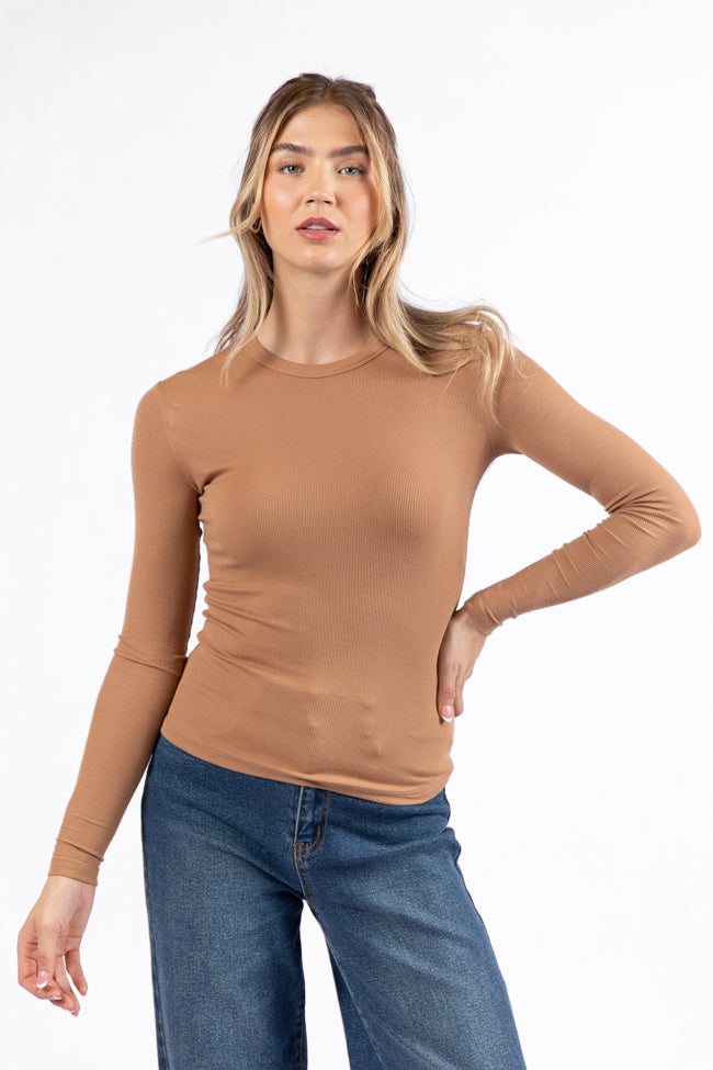 Make Your Choice Brown Ribbed Long Sleeve Tee FINAL SALE-Sunny Prom