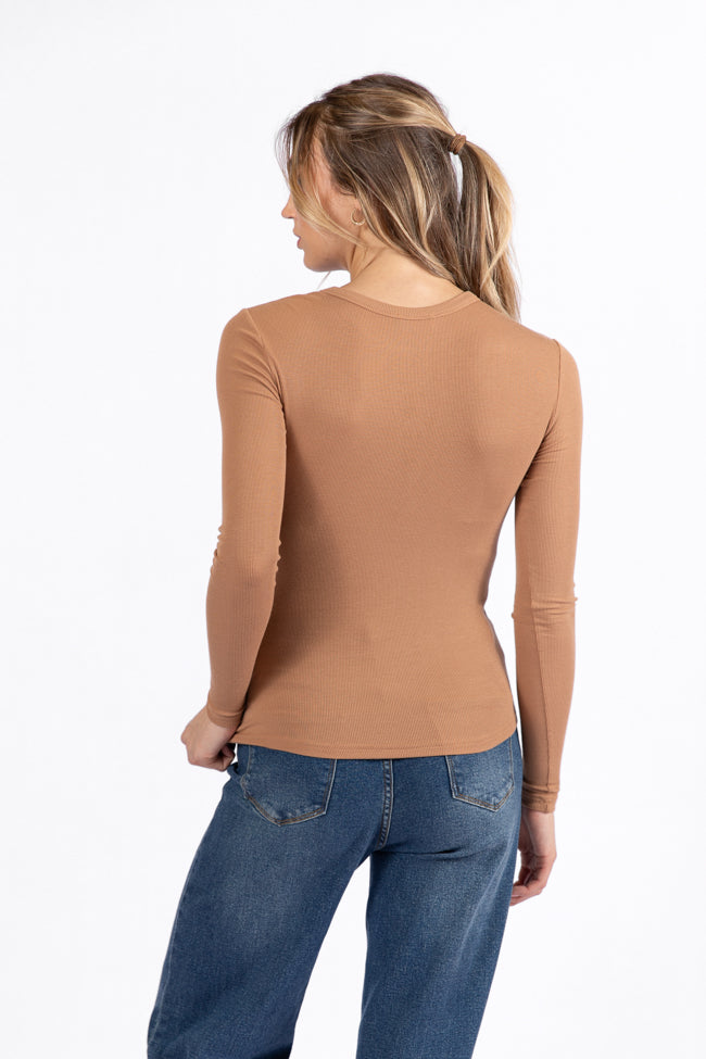 Make Your Choice Brown Ribbed Long Sleeve Tee FINAL SALE-Sunny Prom