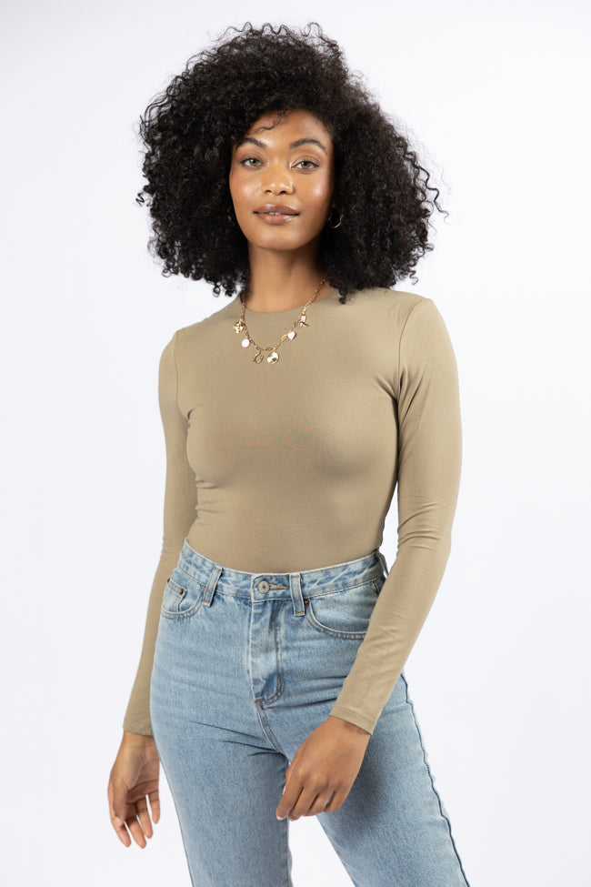 Lucky Me Olive Crew Neck Bodysuit FINAL SALE-Sunny Prom