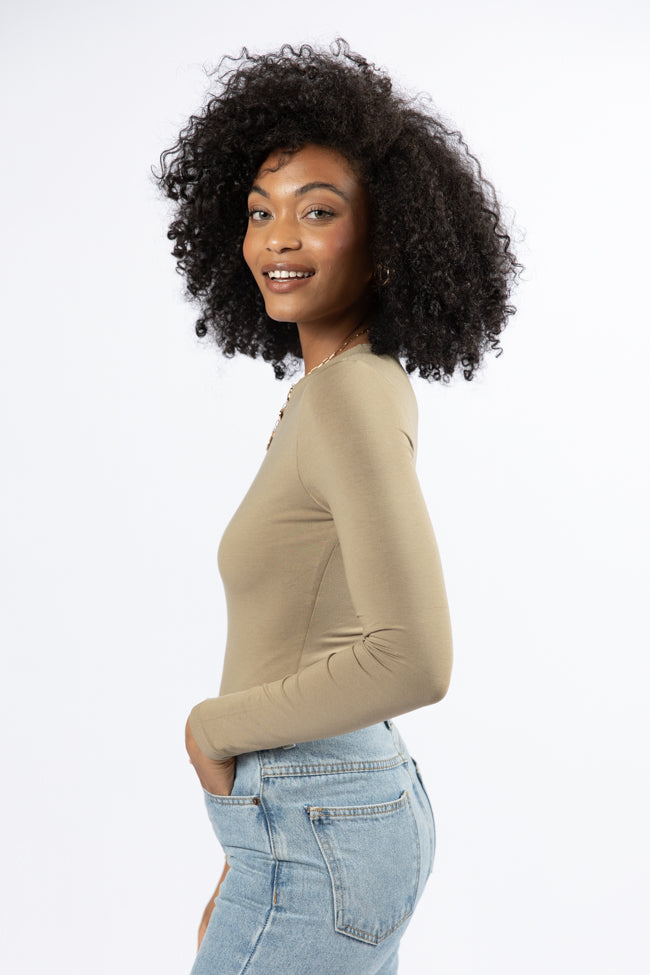 Lucky Me Olive Crew Neck Bodysuit FINAL SALE-Sunny Prom