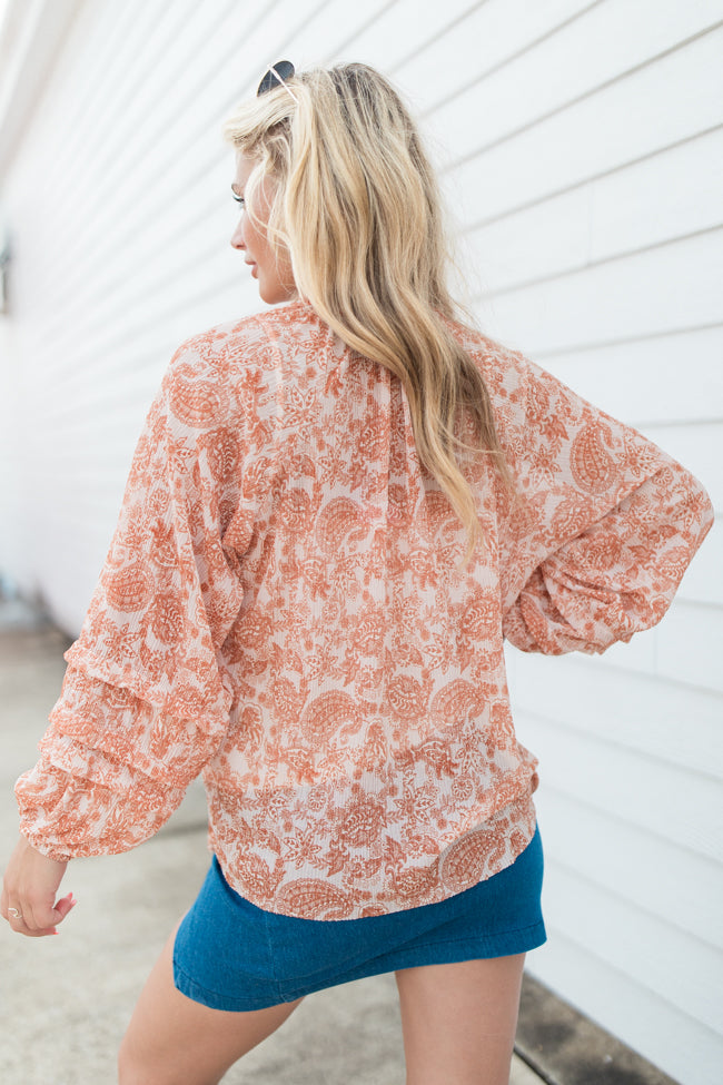 Outlook On Life Rust Multi Printed Boho Blouse FINAL SALE-Sunny Prom