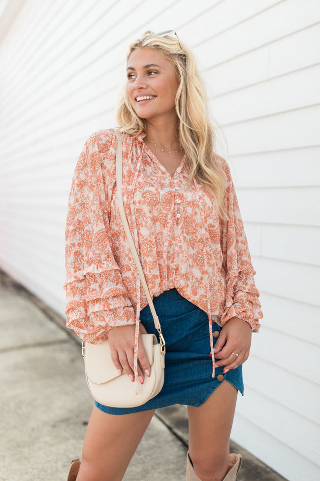 Outlook On Life Rust Multi Printed Boho Blouse FINAL SALE-Sunny Prom