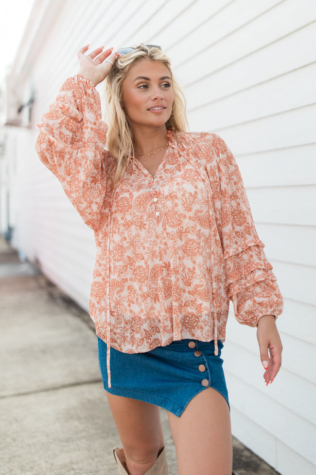 Outlook On Life Rust Multi Printed Boho Blouse FINAL SALE-Sunny Prom