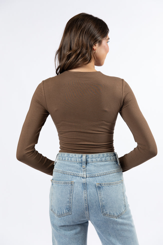 Lucky Me Brown Crew Neck Bodysuit FINAL SALE-Sunny Prom