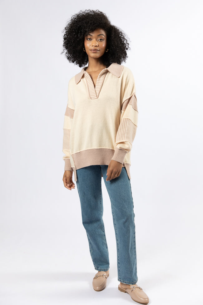 Think About It Cream and Mauve Collared Oversized Sweater-Sunny Prom