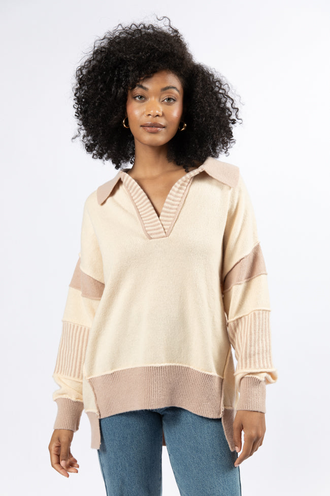 Think About It Cream and Mauve Collared Oversized Sweater-Sunny Prom
