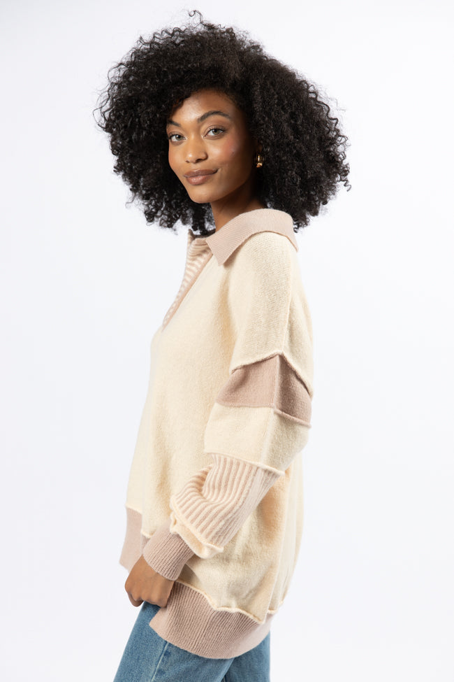 Think About It Cream and Mauve Collared Oversized Sweater-Sunny Prom