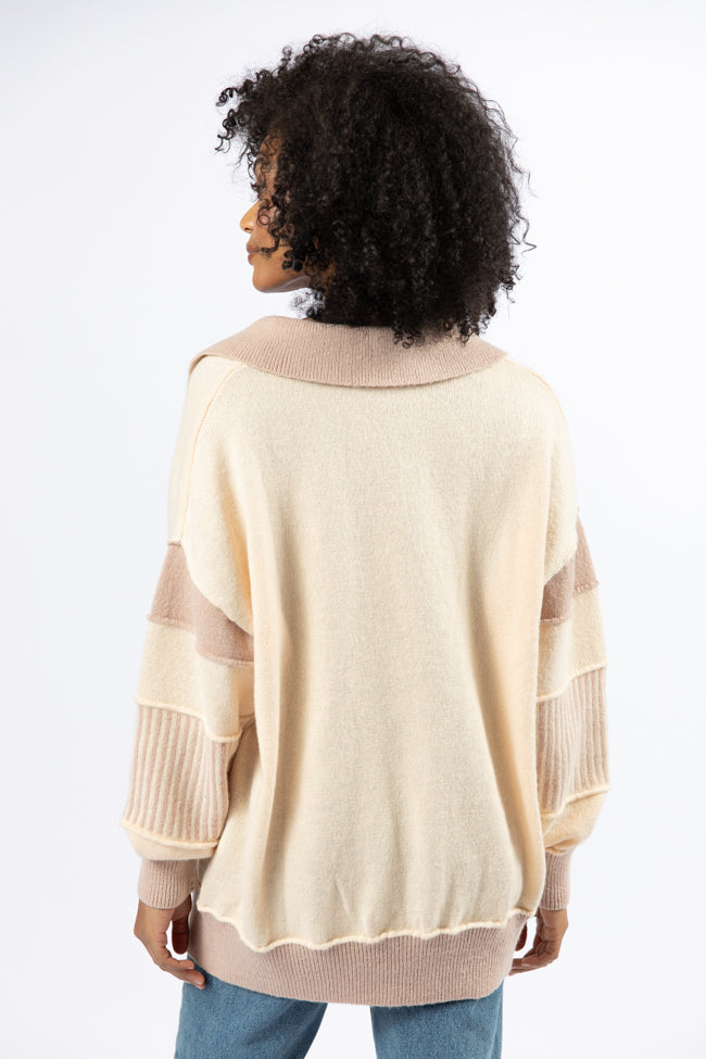 Think About It Cream and Mauve Collared Oversized Sweater-Sunny Prom