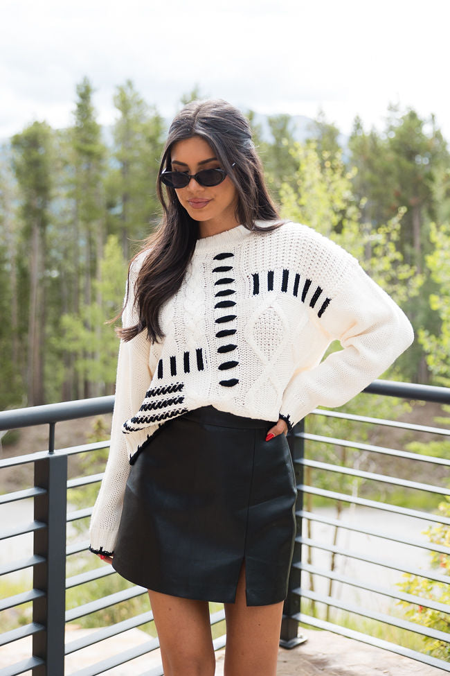 Hand In My Hand Ivory and Black Contrast Stitch Detail Sweater FINAL SALE-Sunny Prom