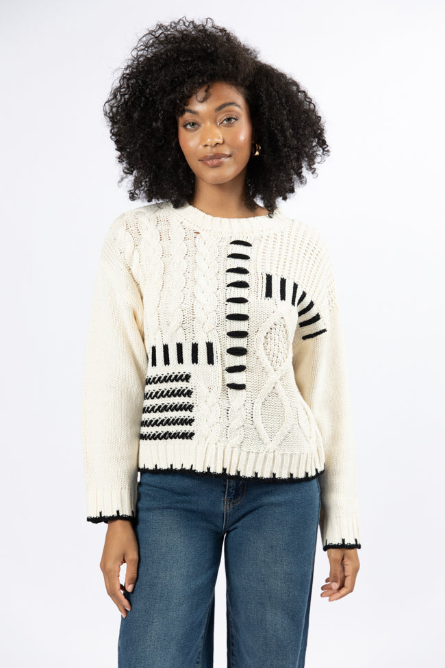 Hand In My Hand Ivory and Black Contrast Stitch Detail Sweater FINAL SALE-Sunny Prom