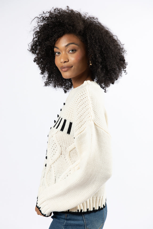 Hand In My Hand Ivory and Black Contrast Stitch Detail Sweater FINAL SALE-Sunny Prom