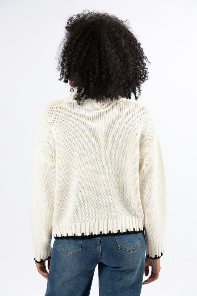 Hand In My Hand Ivory and Black Contrast Stitch Detail Sweater FINAL SALE-Sunny Prom