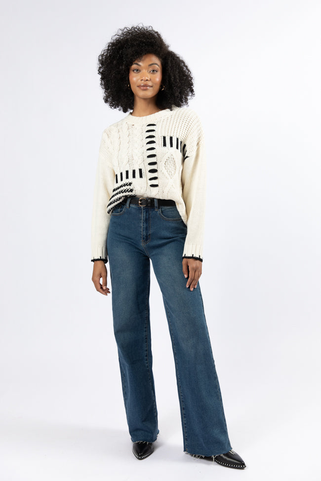 Hand In My Hand Ivory and Black Contrast Stitch Detail Sweater FINAL SALE-Sunny Prom
