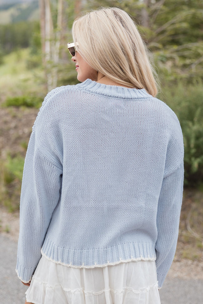 Hand In My Hand Blue and Ivory Contrast Stitch Detail Sweater FINAL SALE-Sunny Prom